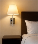 Simple White Fabric Shade Chrome Bedside Wall Light - Switched