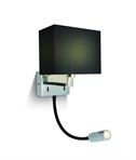 Chrome Bedside Wall Light - Black Shade and 3w LED Arm