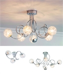 Chrome Swirly Arm Ceiling Light with Decorative Glass - 2 Options