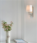 Chrome Wall Light with White Faux Silk Shade
