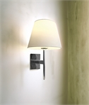 Simple White Fabric Shade Chrome Bedside Wall Light - Switched