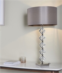 Elegant Chunky Crystal Table Lamp - Mink Fabric Shade