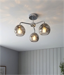 Chrome 3 Arm Semi-Flush Ceiling Light With Dimpled Glass Shades