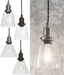 Industrial Conical or Curved Metal & Glass Pendants - Two Finishes