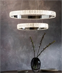 Large Circular Clear Crystal and Chome LED Ring Pendant