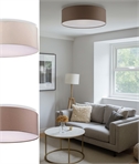 Modern Round Flush-Mounted Drum Fabric Shade - Two Interior Lampholders 