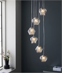 Modern Spiral Design 6 Light Chrome & Glass Cluster Pendant