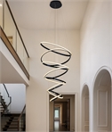 Long Drop Black & Crystal LED Circular Cascading Pendant - Dia 800mm