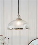 School House Style Ribbed Glass & Nickel Pendant 