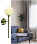 Brushed Brass & Opal Globe Wall Light - Height 430mm