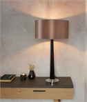 Dark Wood Table Lamp with Mink Fabric Shade