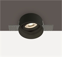 Black Recessed Trimless adjustable mains spot with GU10 lamp holder.