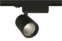 Black 38W track spot with COB LED, ideal forshops and showrooms.