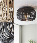 Retro Bamboo Flush Ceiling Light - Open Drum Shade