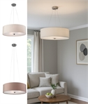 Medium Drum Wire-Suspended Pendant Light with Diffuser – Cream or Taupe Fabric Shade