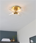 Flush Mounted Brass Bathroom Ceiling Light with Ribbed Shades