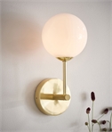 Satin Brass Tall Wall Bracket with Opal Glass Globe