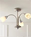 Semi-Flush 3 Arm Ceiling Light - Opal Glass Petal Shades