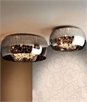 Flush Ceiling Light - Barrel-Shaped Smoked Glass with Elongated Crystal Drops
