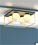 Flush Mounted Brass Box with Opal Glass Globes
