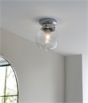 Industrial Chrome Flush Wall Light - Clear Glass Globe Shade